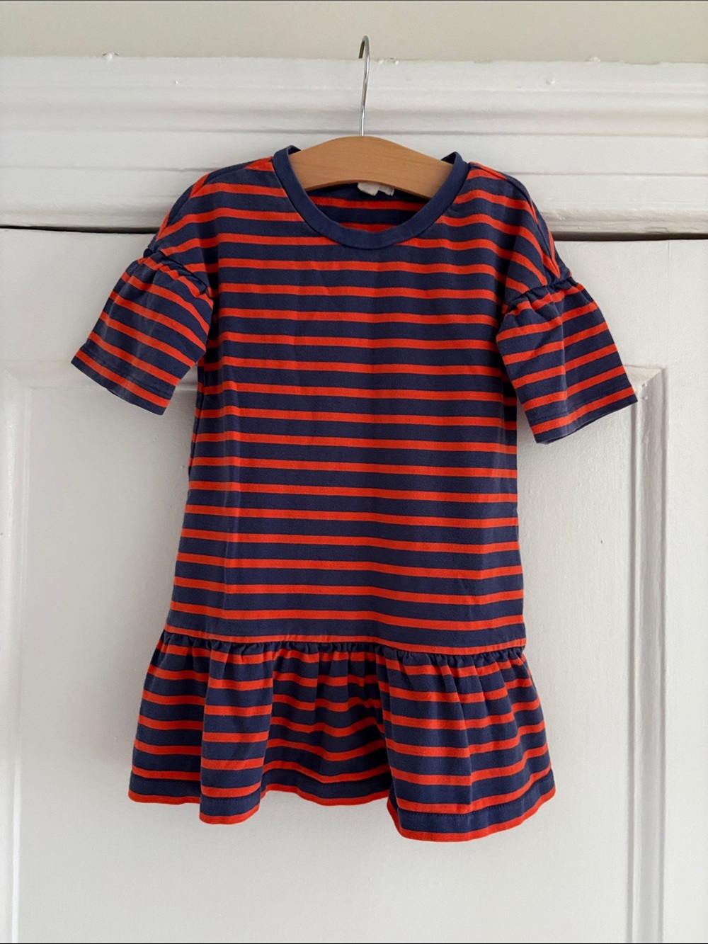 J. Crew Kids -  Navy and Red Striped Ruffle-Hem Dress (Great Quality!)